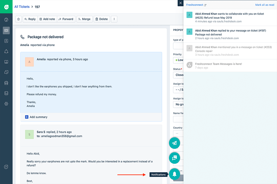 logiciel de billetterie freshdesk interface