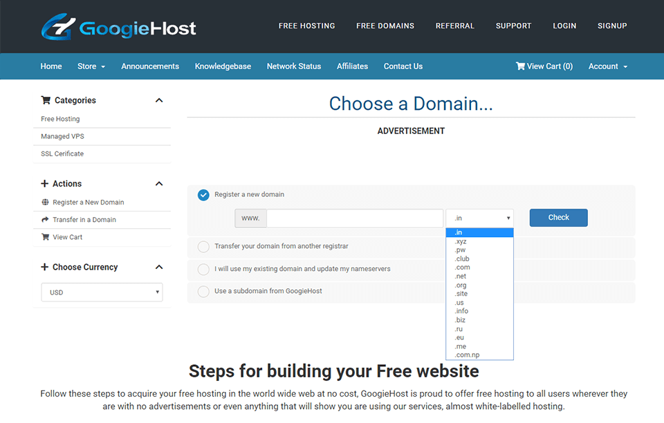 googiehost interface
