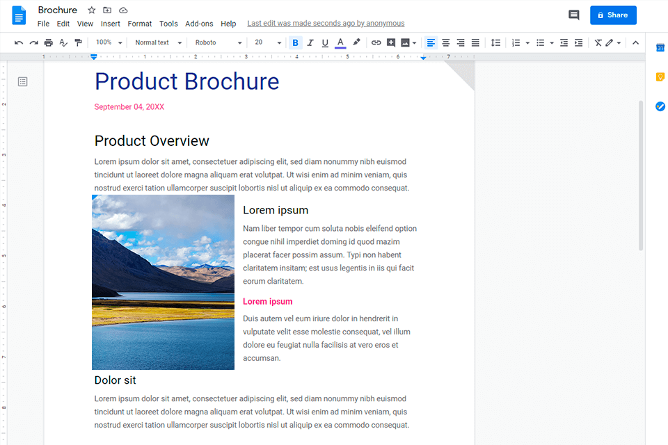 google docs gratis broschürren-maker interface