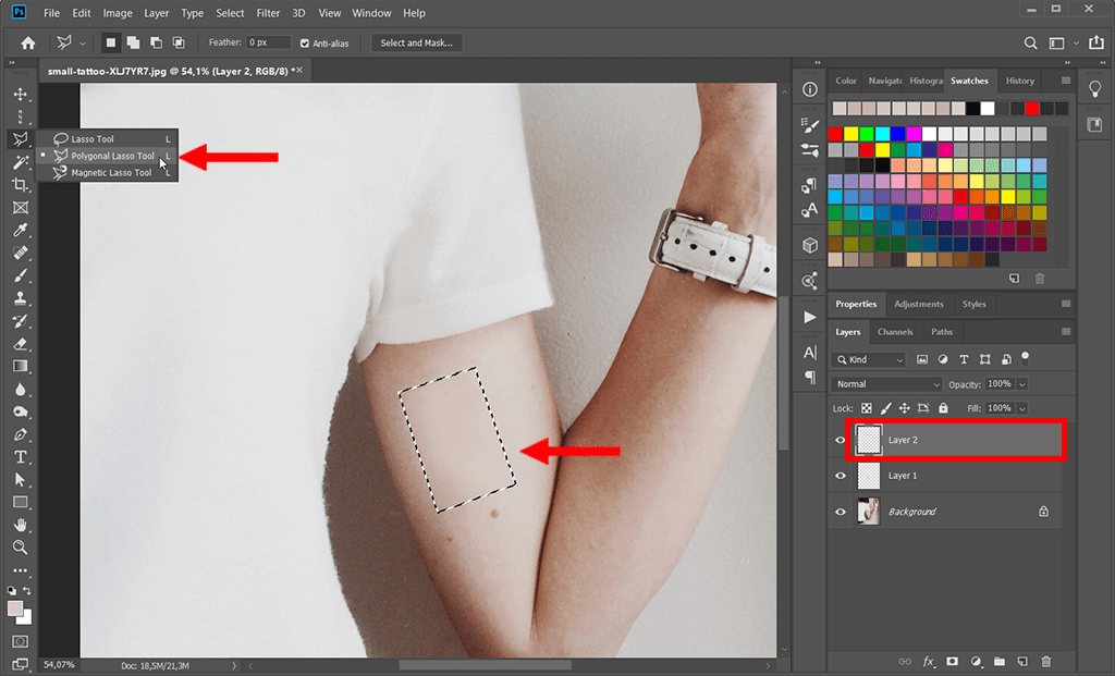 how to remove tattoos in photoshop polygonal lasso tool