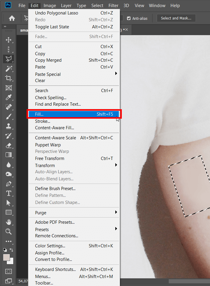 how to remove tattoos in photoshop selection fill