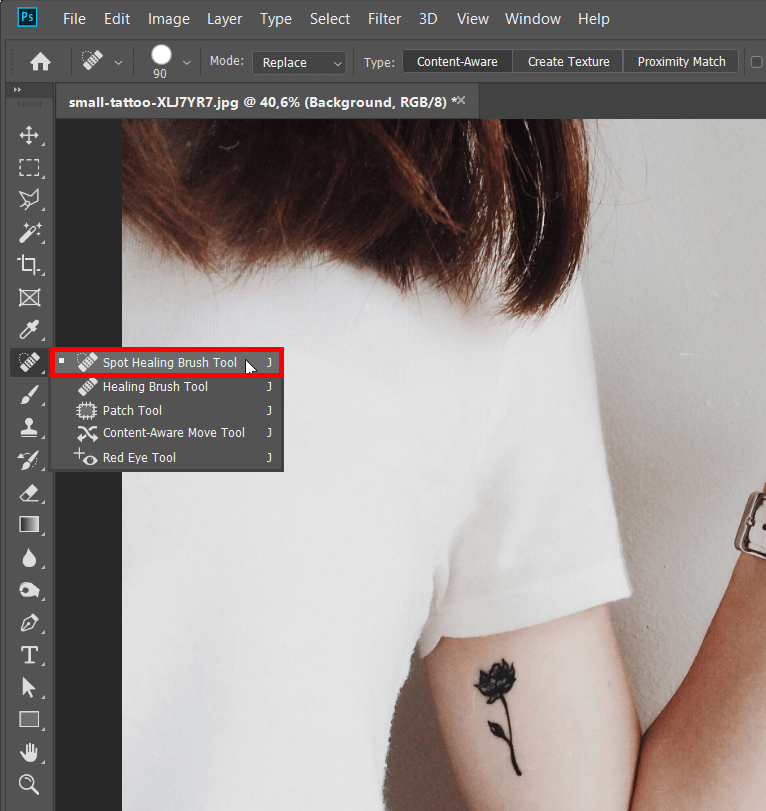 how to remove tattoos in photoshop spot healing brush