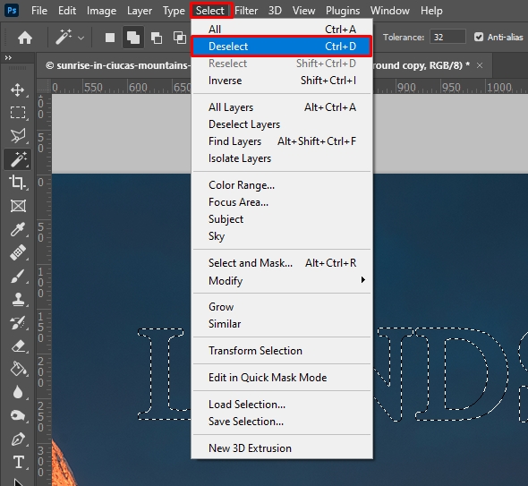 how to remove text in photoshop deselect