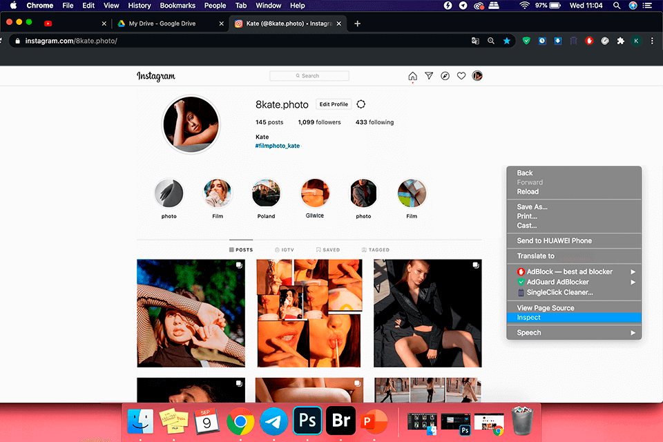 inspect instagram in google chrome