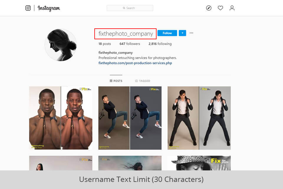 instagram username size
