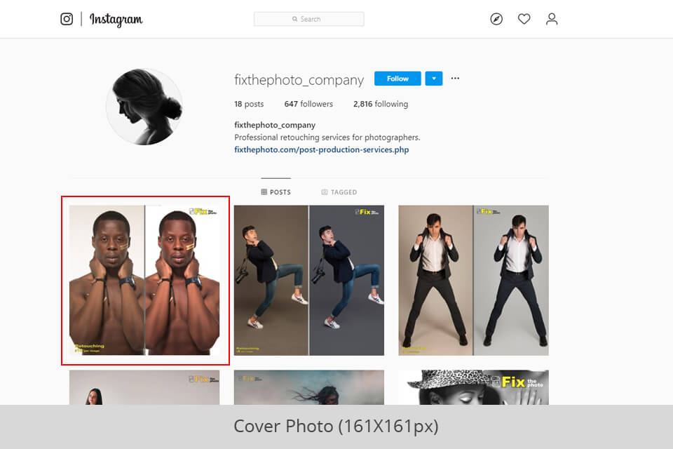 instagram cover picture size