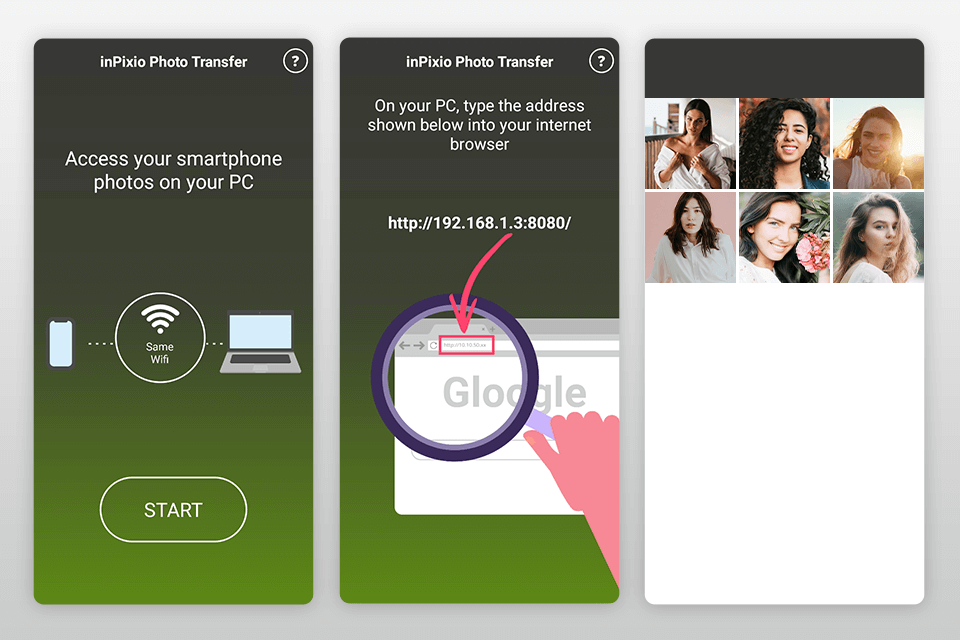 interface de transfert de photos inpixio