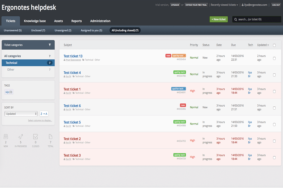 interface du logiciel de billetterie jitbit