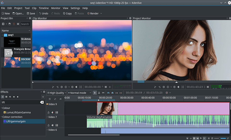 kdenlive open source video editor interface
