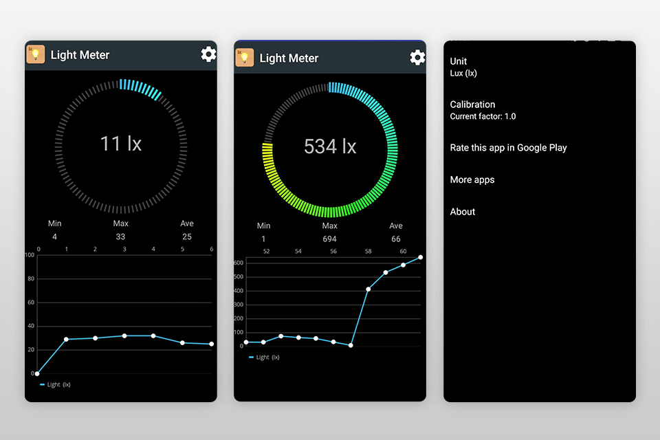 lux meter light meter app interface