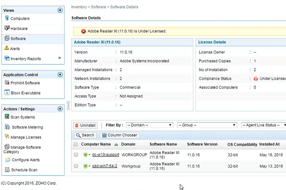 schnittstelle der manageengine assetexplorer-verwaltungssoftware