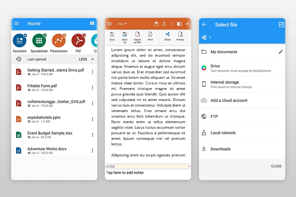 officesuite: free office + pdf editor app interface