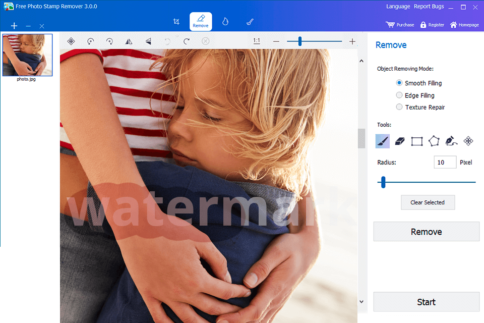 photo stamp remover watermark software interfaz