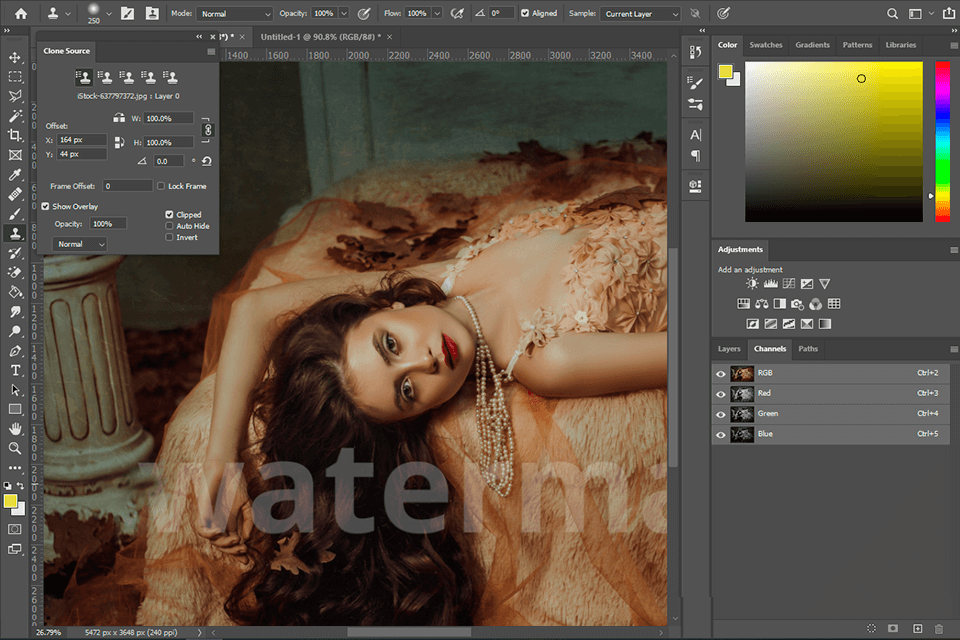 photoshop interfaz de software para eliminar marcas de agua