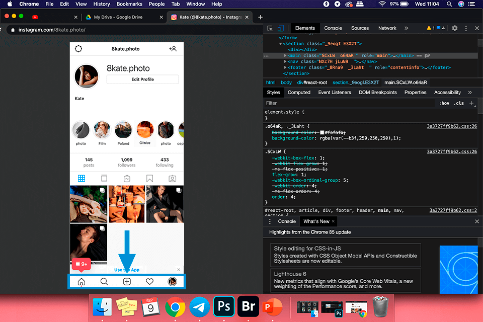 post in instagram from google chrome