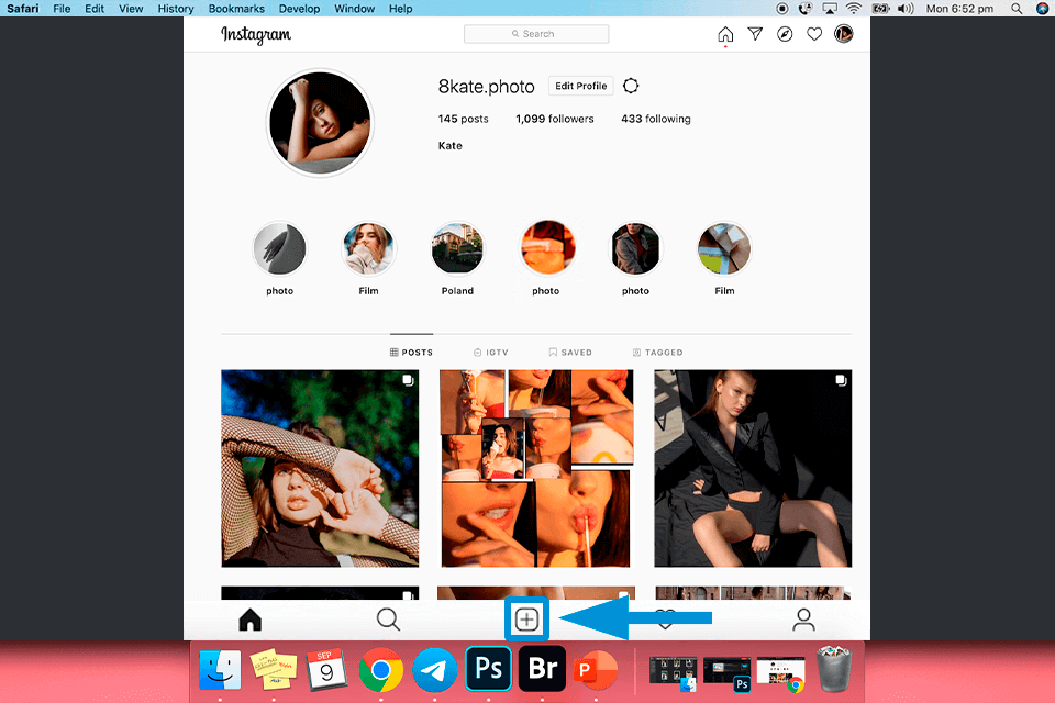 post in instagram from safari
