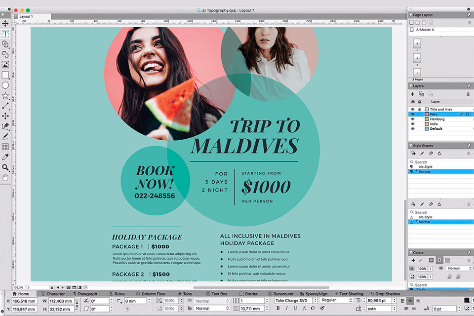 واجهة برنامج النشرات quarkxpress