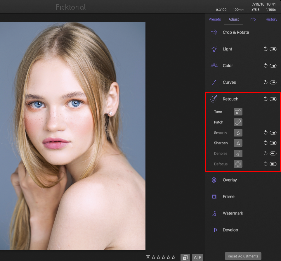 retouch tools in picktorial