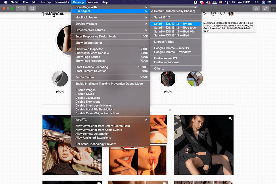 safari user agent for instagram posting