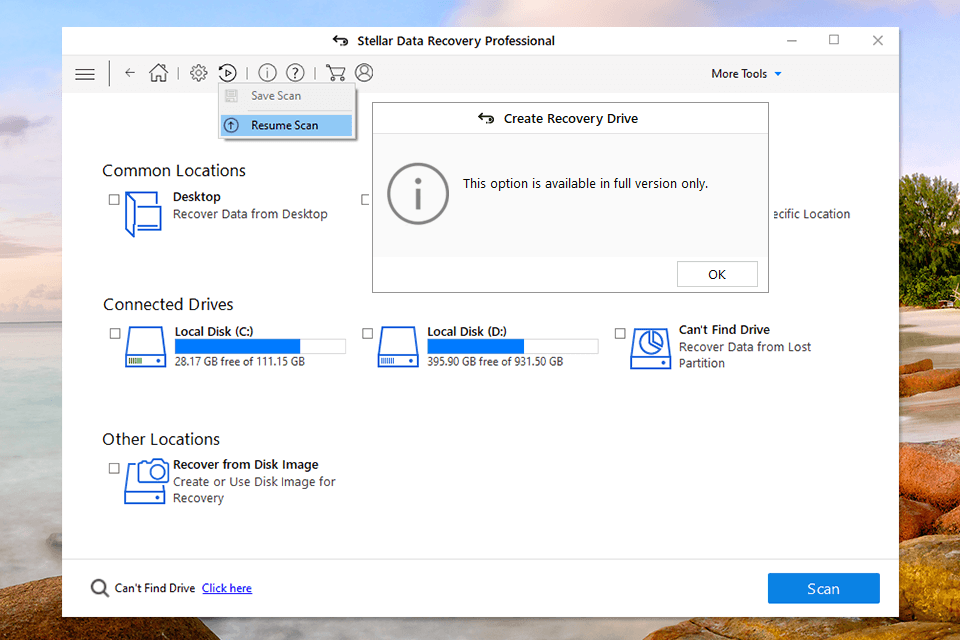 stellar recupero dati selezionando partizione