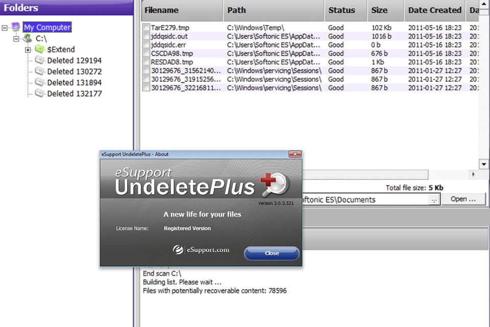 undelete plus open source data recovery software interface