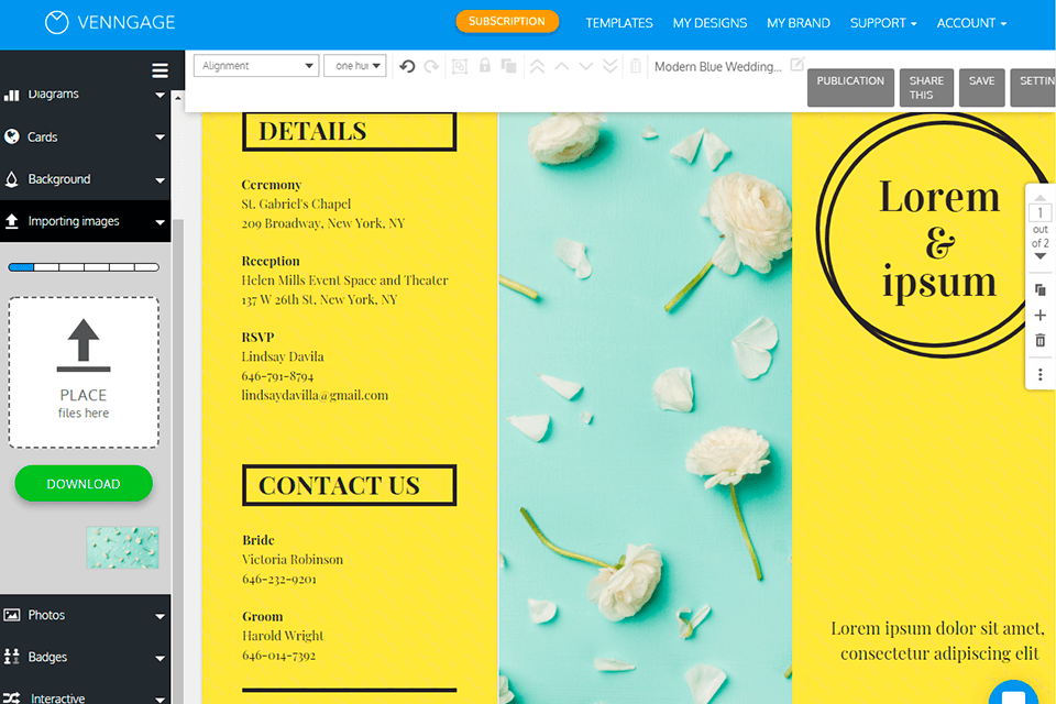venngage gratis broschüren-maker interface