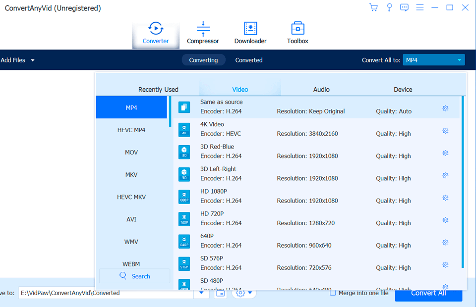 vidpaw convertanyvid settings