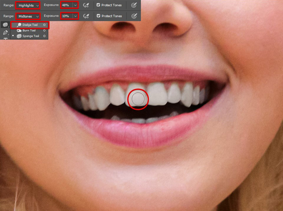 whiten teeth photoshop dodge