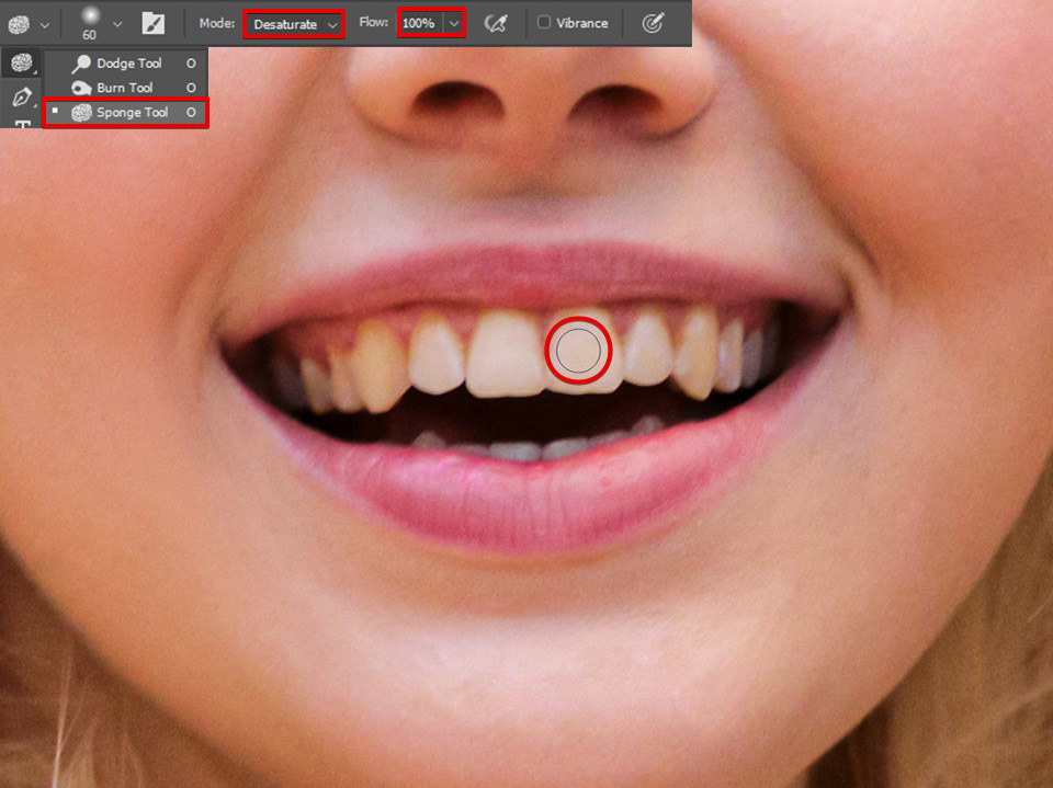 whiten teeth photoshop sponge tool