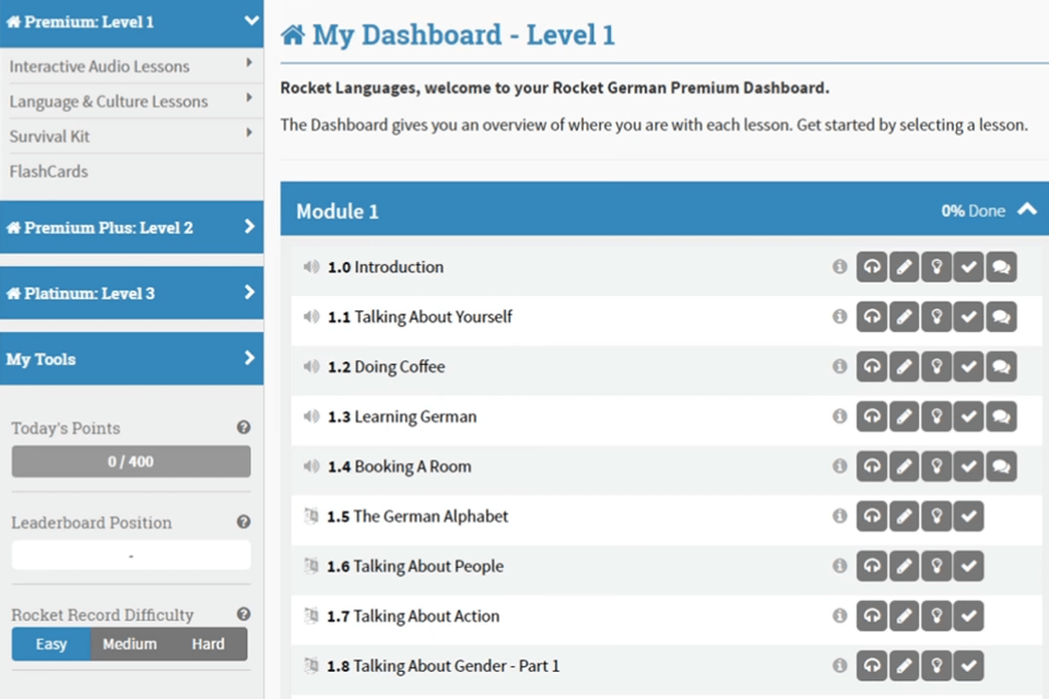 rocket german best german learning software interface