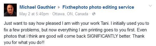 Photo editing service review by Michael from Ottawa, Canada