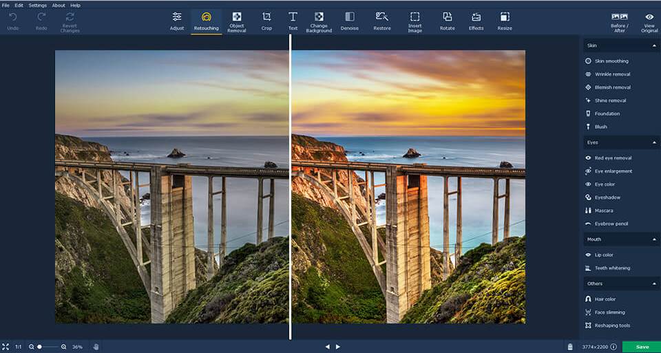 interfaz de movavi photo editor