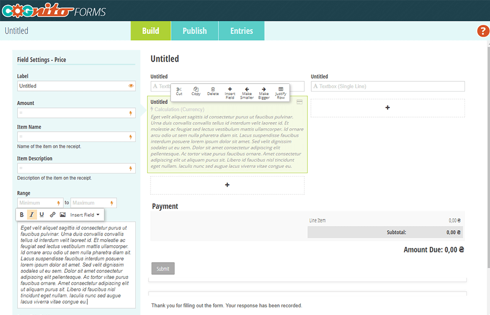 cognito forms online form builder interface