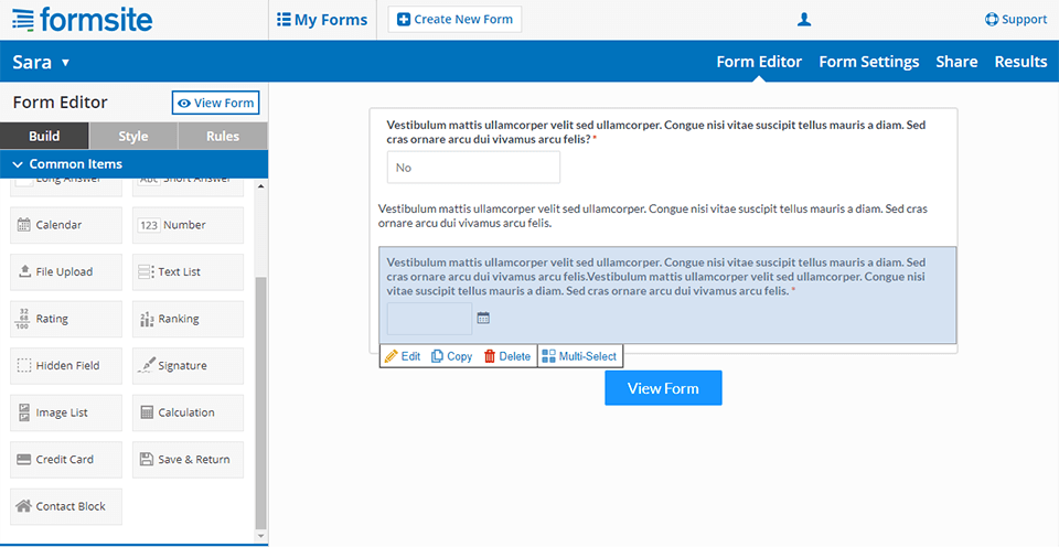 formsite online form builder interface