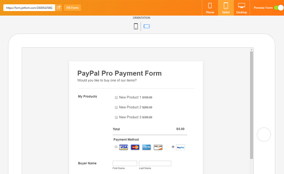 jotform online form builder interface