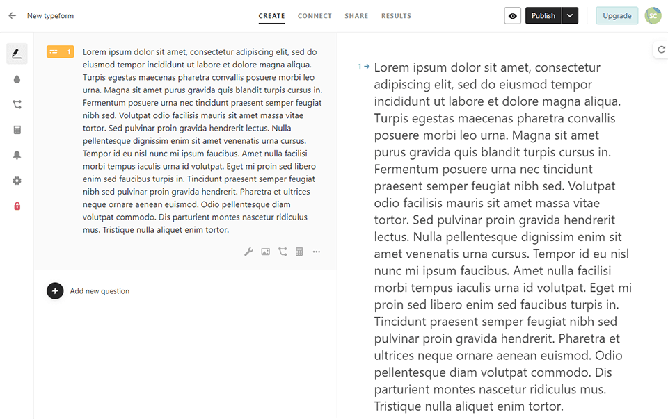 typeform online form builder interface