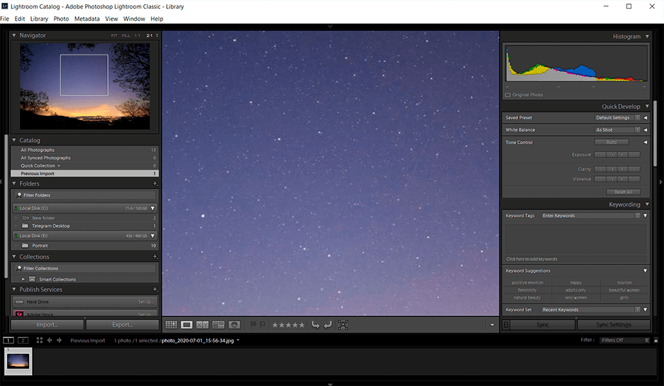 adobe lightroom astrophotography software interface