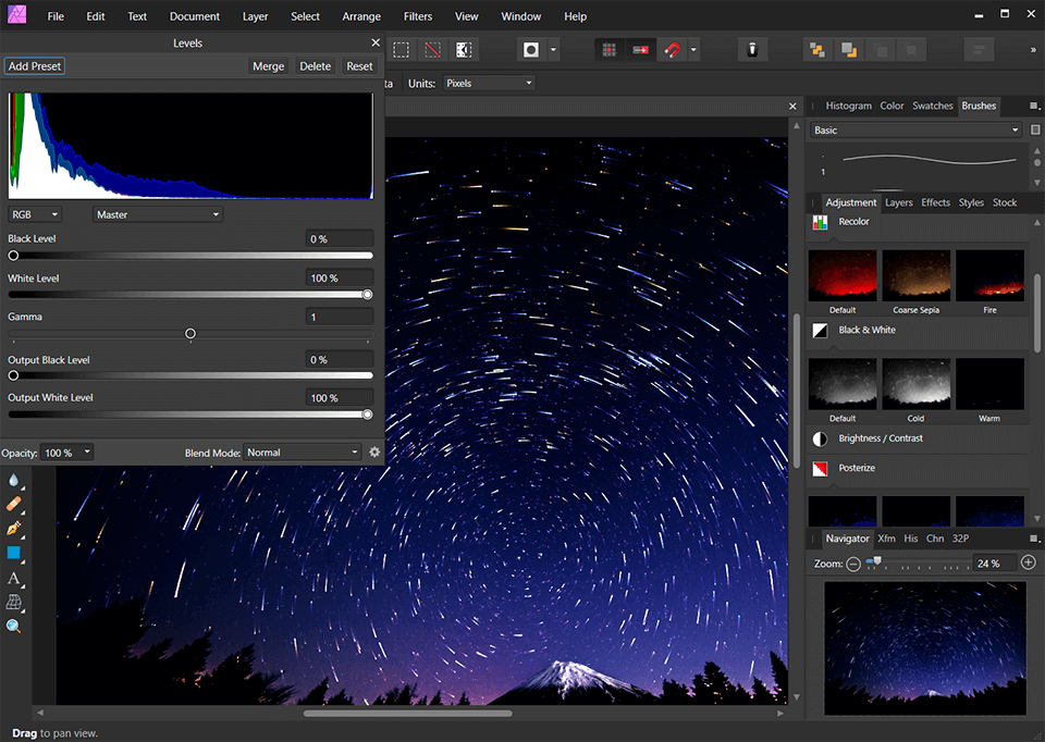 affinity photo astrophotography software interface