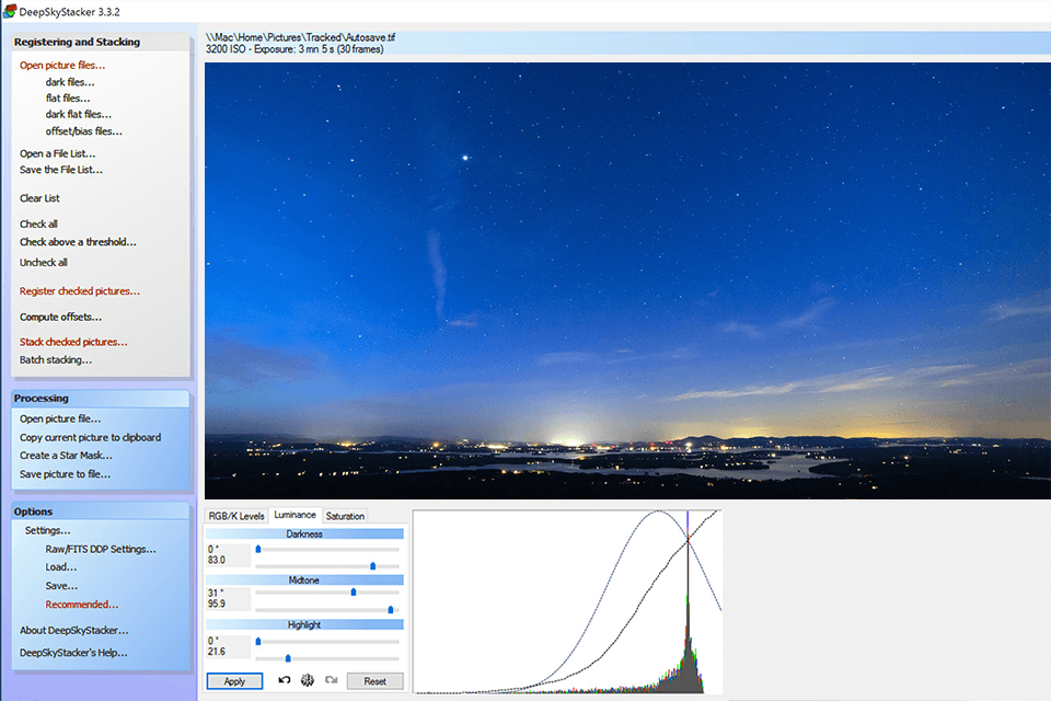 deepskystacker astrophotography software interface