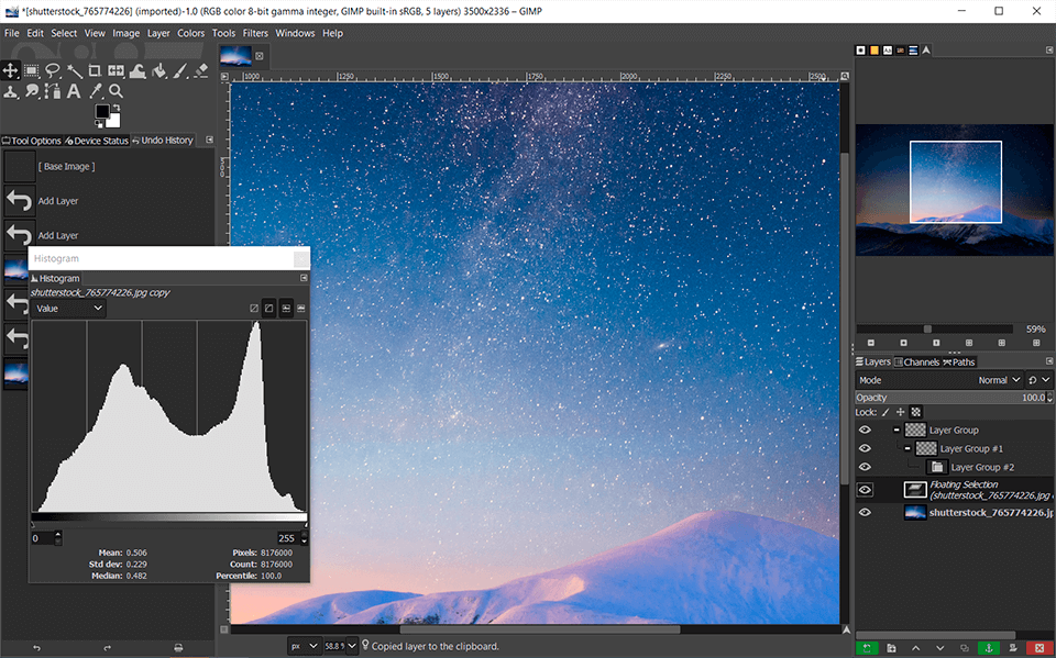gimp astrophotography software interface