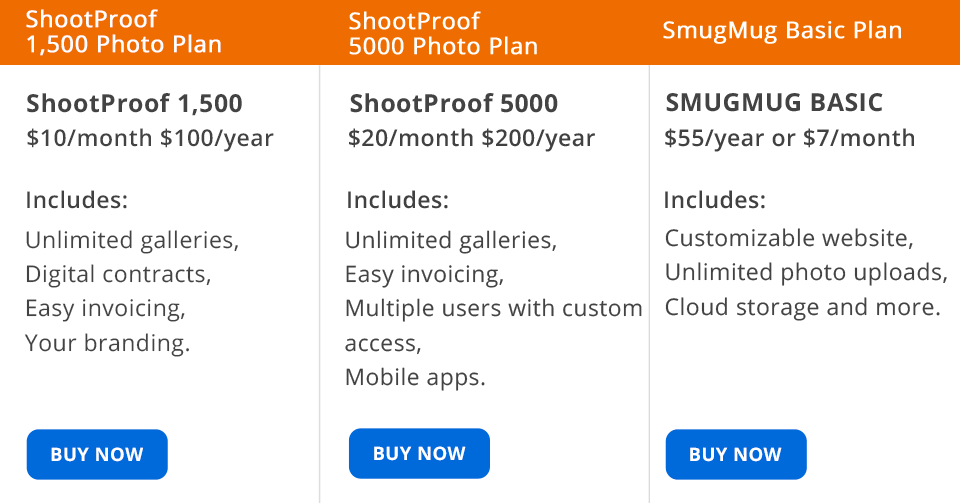 shootproof vs smugmug price