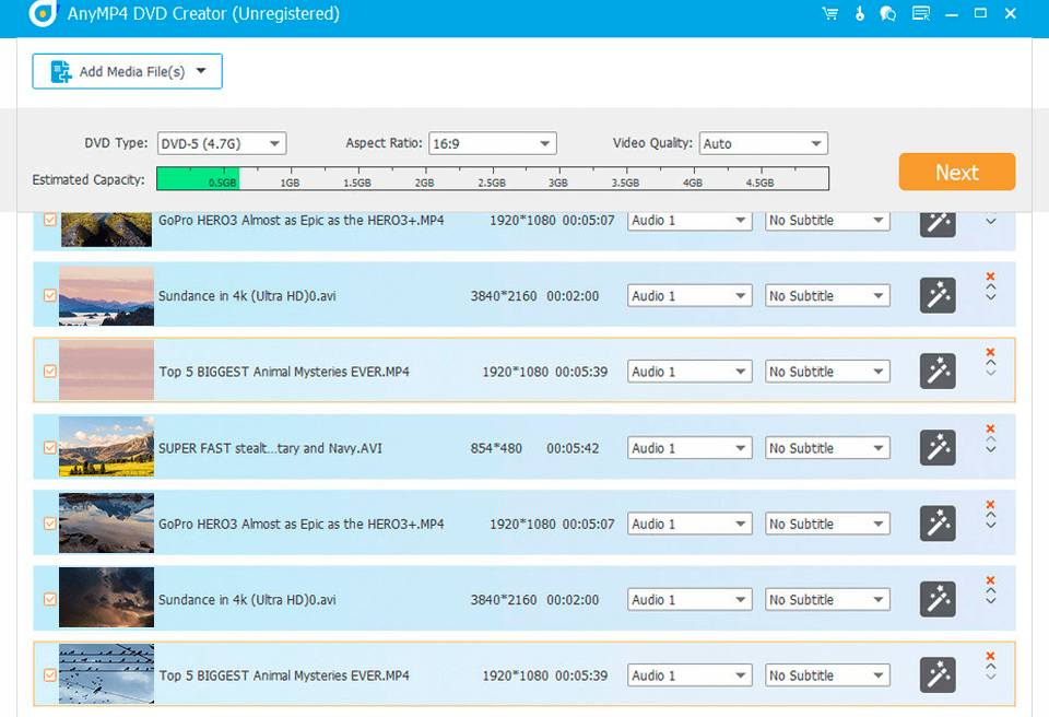 anymp4 dvd creator download interface
