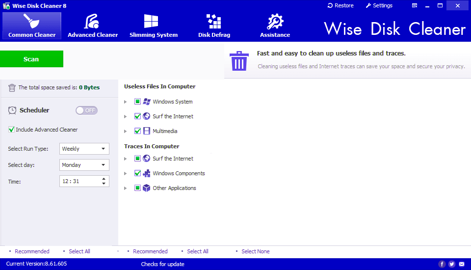 wise disk cleaner download interface