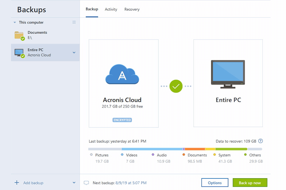 acronis true image windows backup software interface