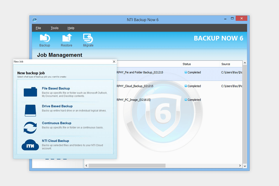 nti backup now 6 windows software interface