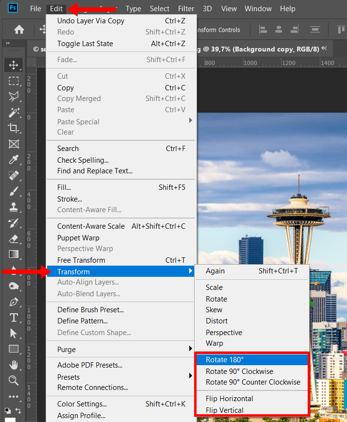 how to rotate an image in photoshop free transform tool