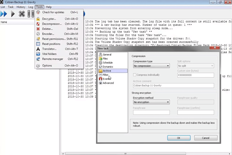 cobain incremental backup software interface