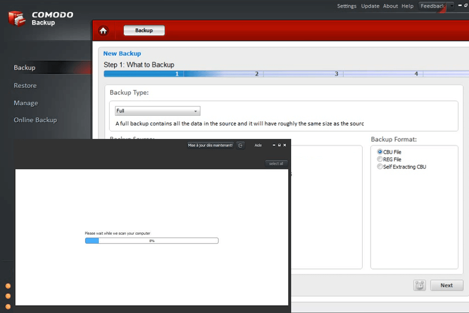 comodo incremental backup software interface