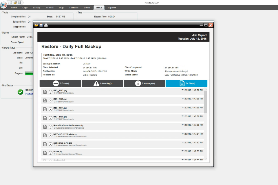 novabackup incremental backup software interface