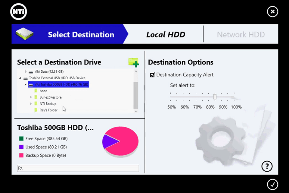 nti incremental backup software interface